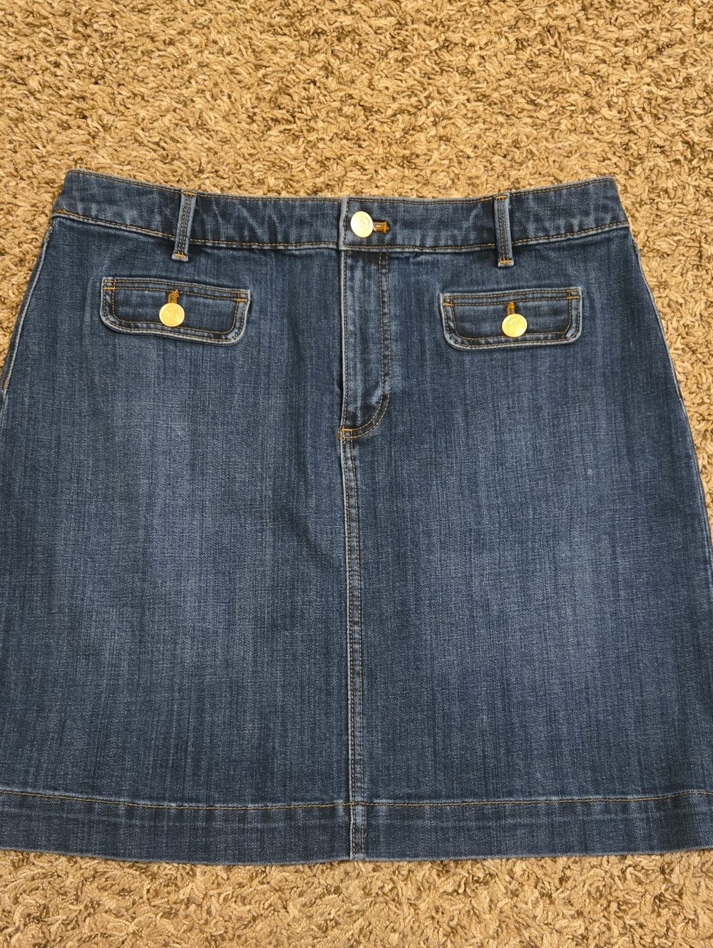 Talbots Dark Blue Denim Skirt with Gold Buttons